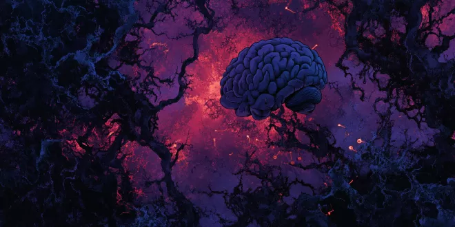 Illustration of brain highlighting dopamine pathways and the effects of alcohol on the reward system