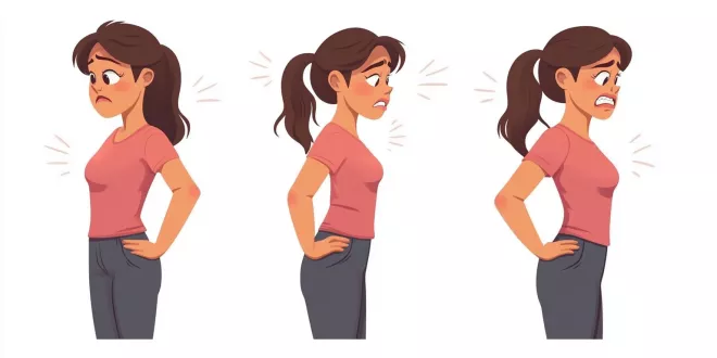 Person holding lower back in pain for management illustration
