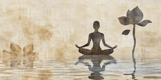 Person practicing yoga for pain relief in a peaceful setting