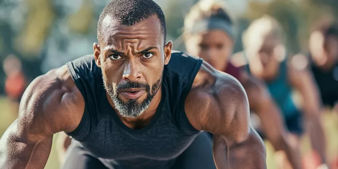 Group of people engaging in high-intensity interval training outdoors