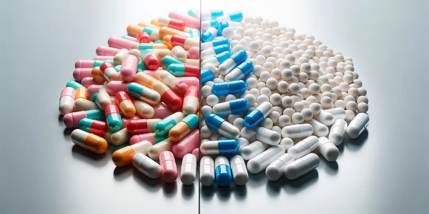 split view actual medicinal and placebo capsules
