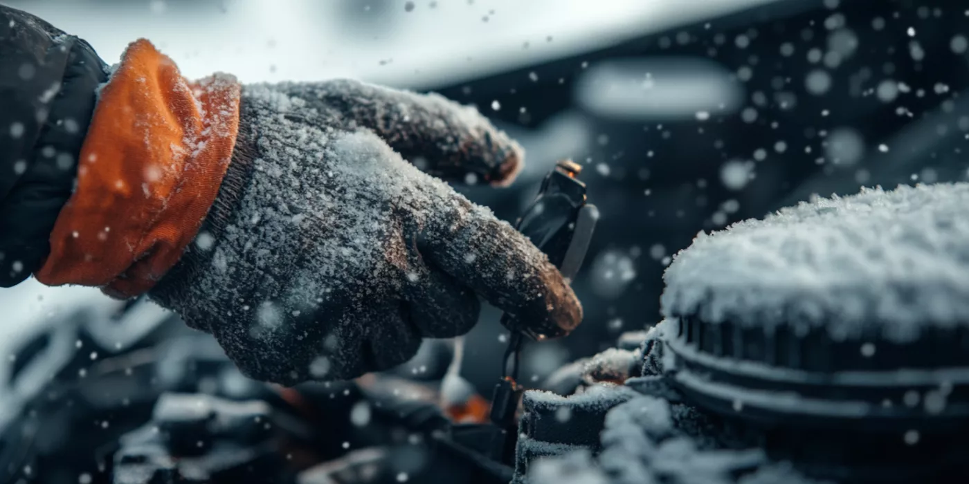 Essential car maintenance tips before winter - a car driving on a snowy winter road