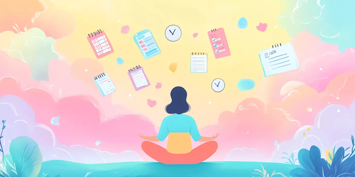 Illustration of a person meditating with thought bubbles, symbolizing focus and mindfulness for ADHD management.