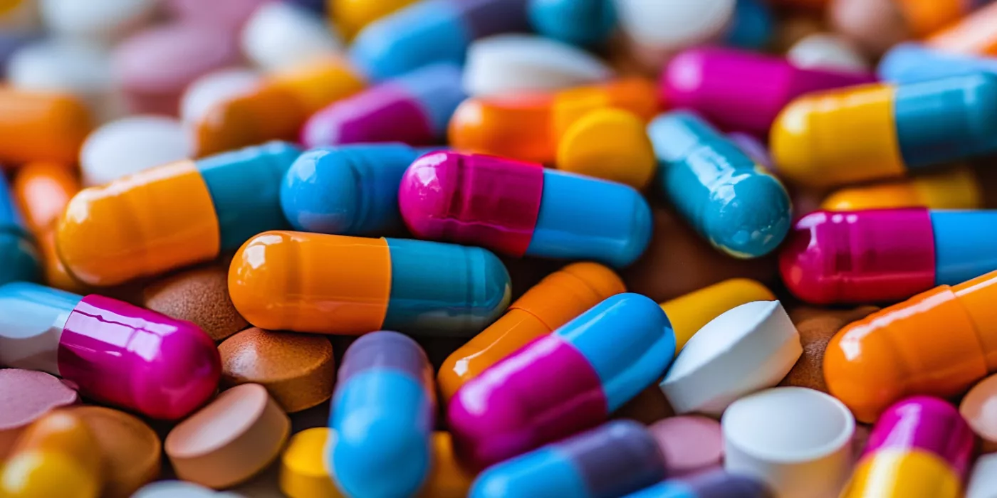 Illustration of pills and warning signs, representing drug reactions and medication safety awareness.