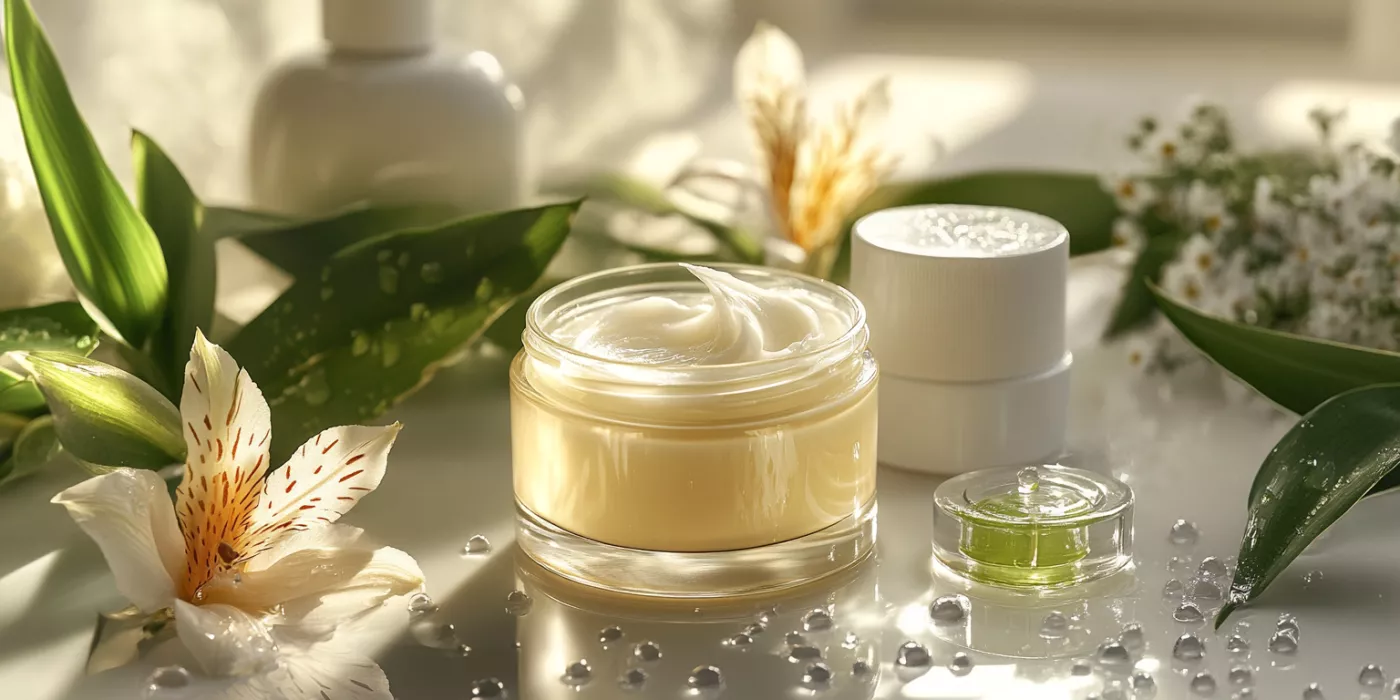 Luxurious skincare moisturizers with natural ingredients, highlighting hydration and glowing skin care routines.