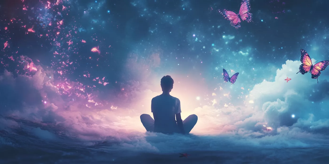 A calming scene of a person meditating with glowing light, symbolizing overcoming anxiety through mindfulness.