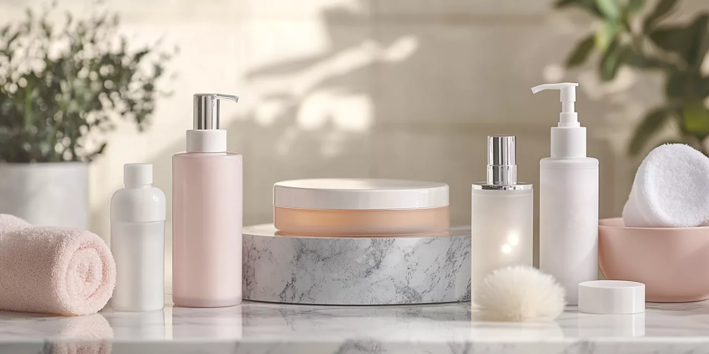 Skincare products and glowing skin reflections, showcasing effective skincare routines and beauty tips.
