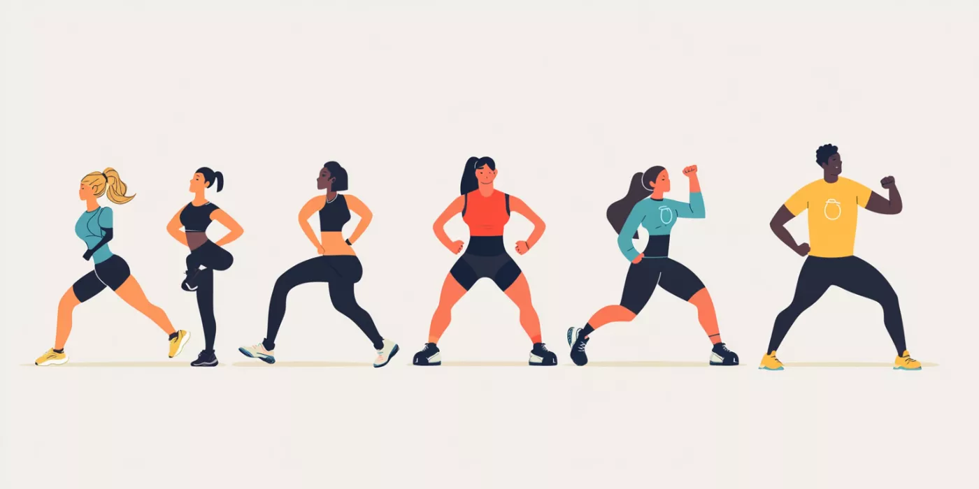 People doing strength training exercises like squats and lunges