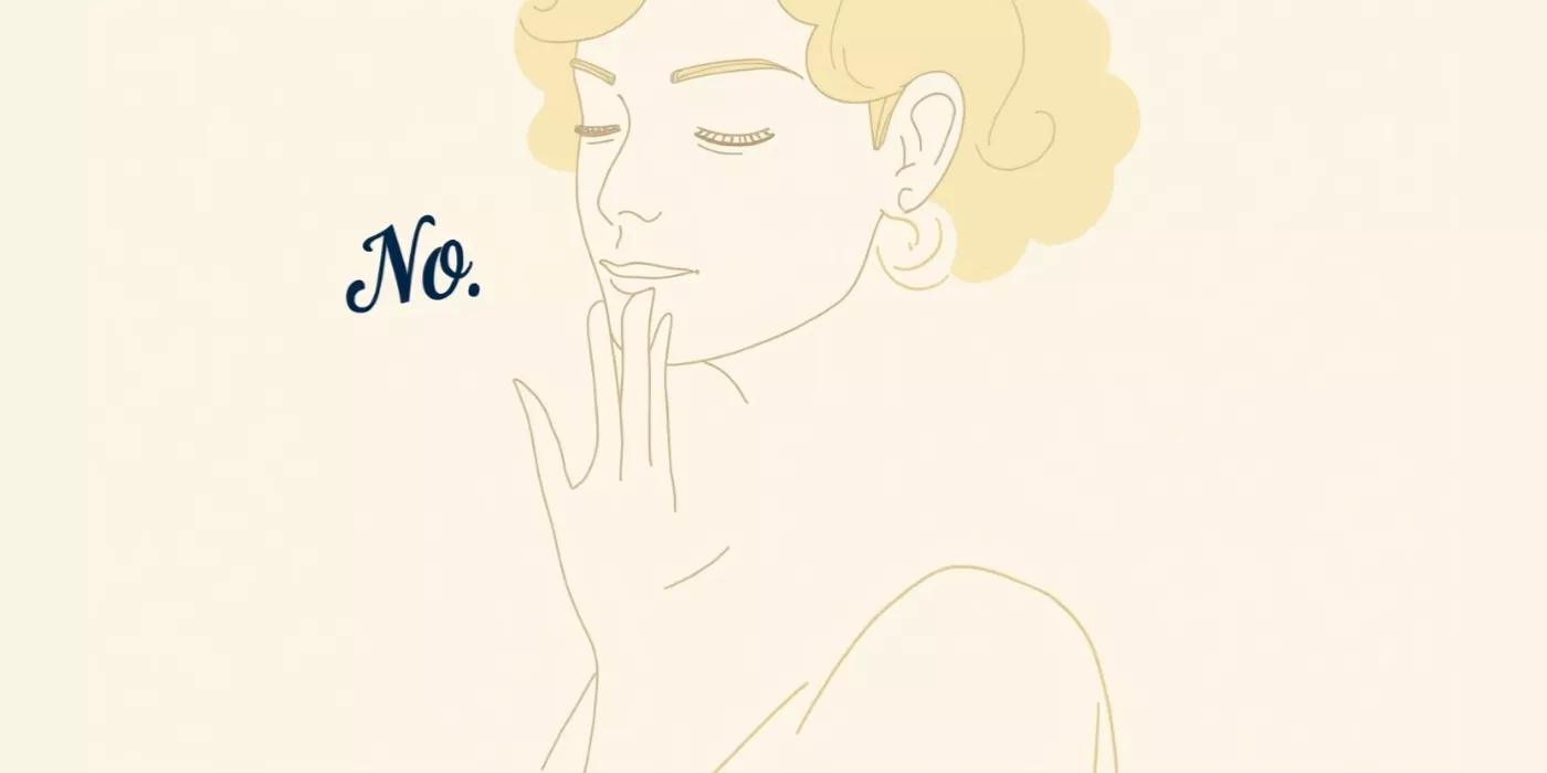 Person confidently saying no with calm body language, symbolizing boundaries.