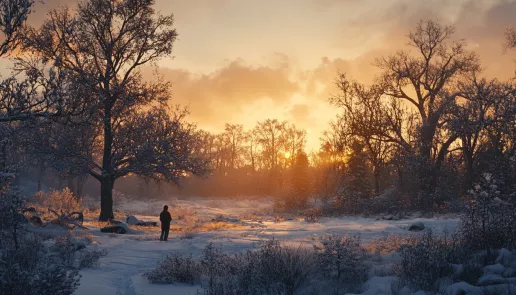 Winter sunrise with a person holding a warm drink, symbolizing comfort and hope during seasonal affective disorder treatment