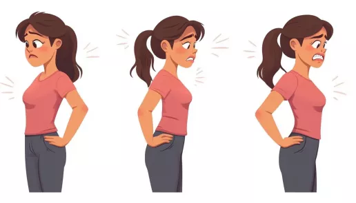 Person holding lower back in pain for management illustration