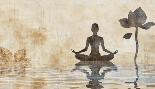 Person practicing yoga for pain relief in a peaceful setting
