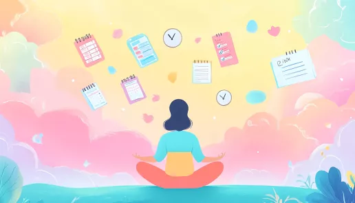 Illustration of a person meditating with thought bubbles, symbolizing focus and mindfulness for ADHD management.