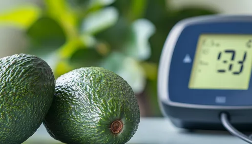 Fresh avocados next to a blood pressure monitor