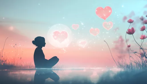 Illustration of a person meditating with glowing thoughts, symbolizing emotional intelligence and self-awareness.