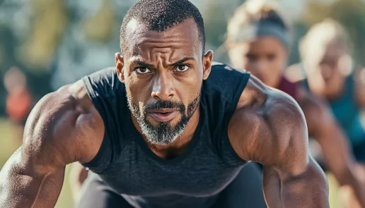 Group of people engaging in high-intensity interval training outdoors