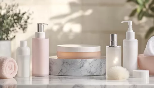 Skincare products and glowing skin reflections, showcasing effective skincare routines and beauty tips.
