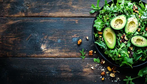 Sliced avocados surrounded by nutritious foods, highlighting their role in promoting digestive wellness.