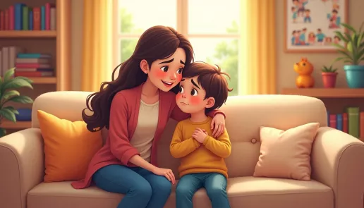 Parent supporting emotional development in a child aged 7–9
